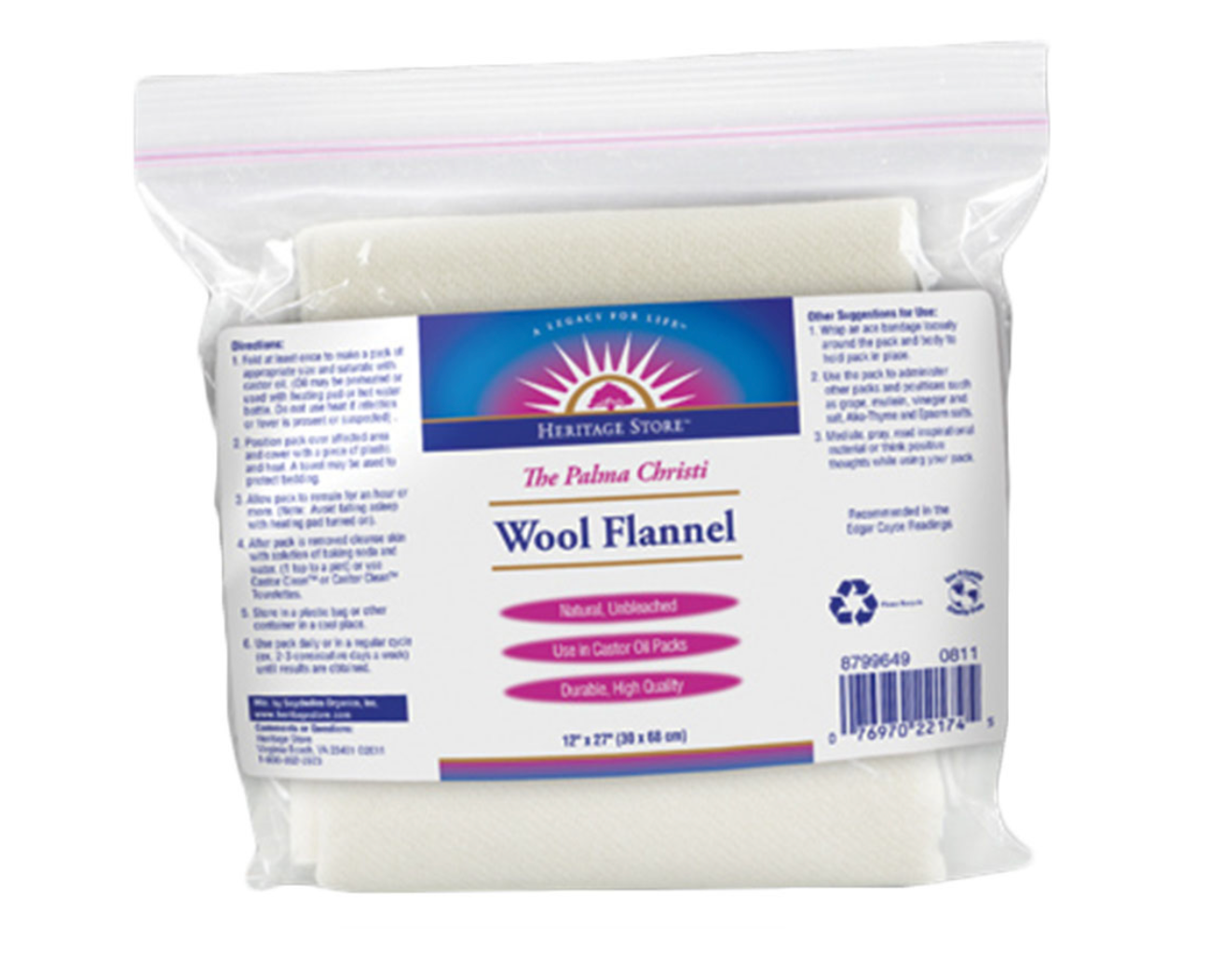 Wool Castor Oil Packet Flannel 12 X 27